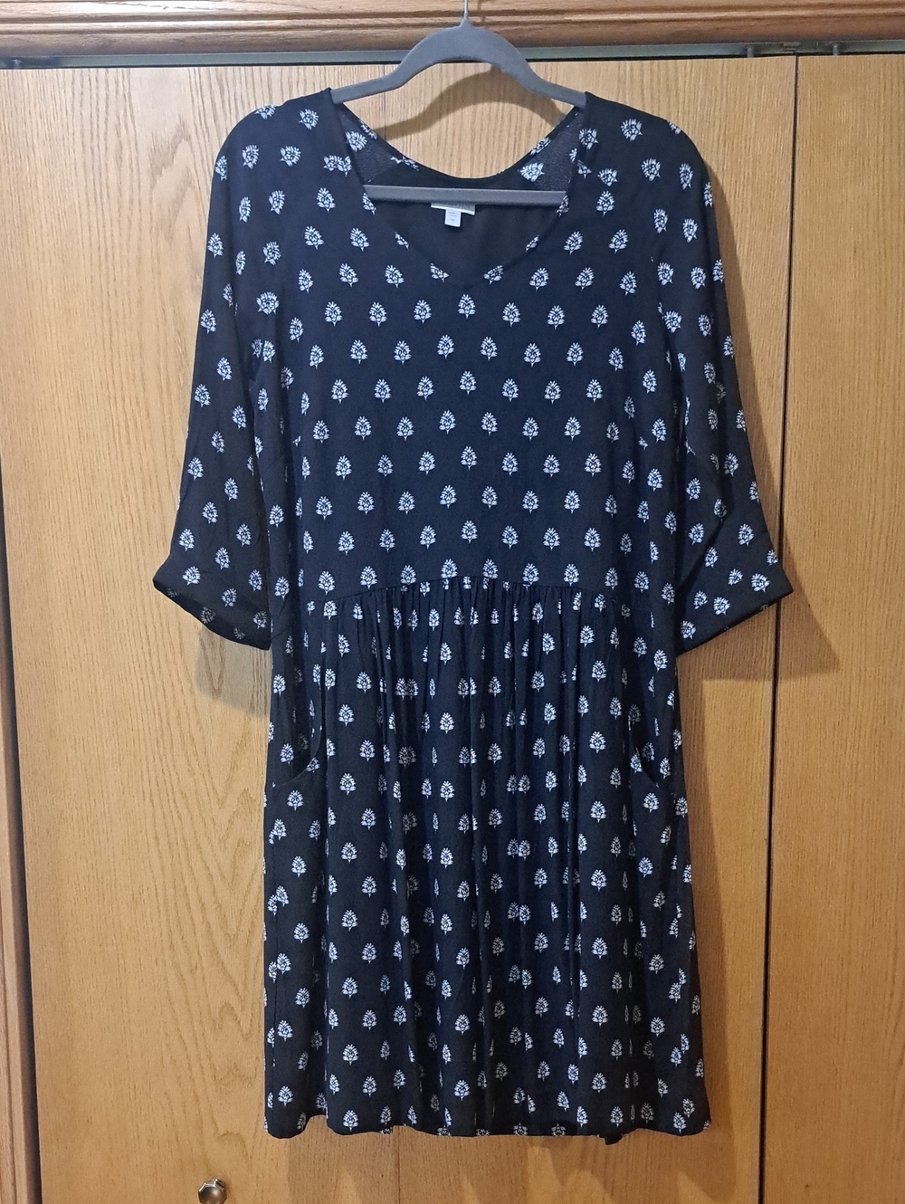 Garnet Hill Black Bohemian Pocket-Detail Dress